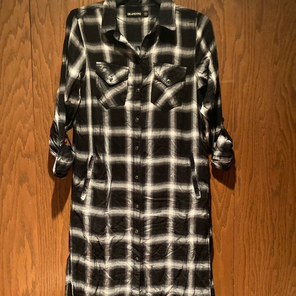 Blank NYC Black and White plaid collared pocket tunic/dress